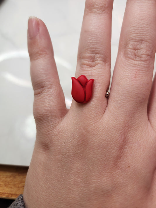 Red Tulip Stainless Steel Ring