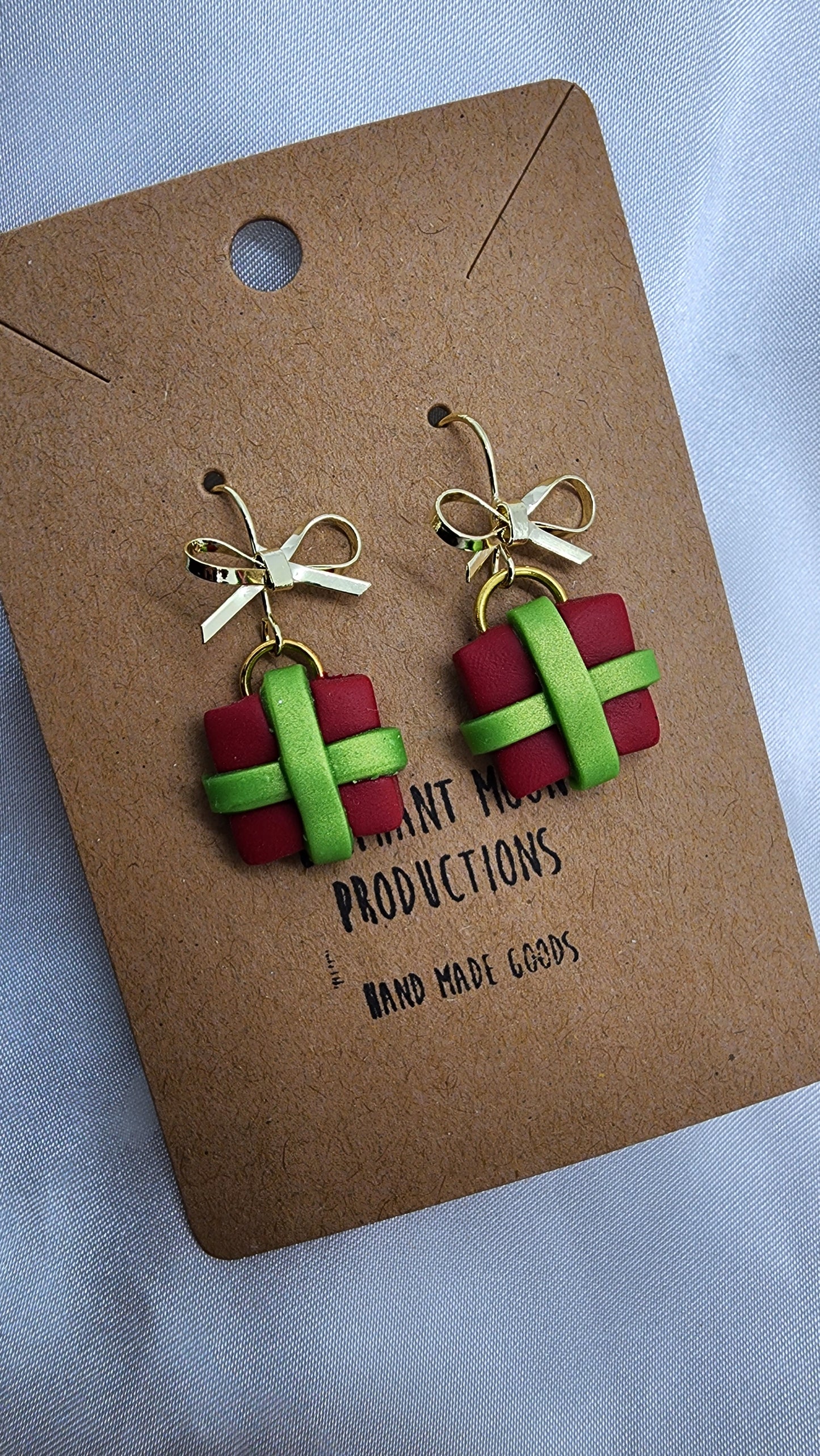Christmas Present Earrings Brass Hooks