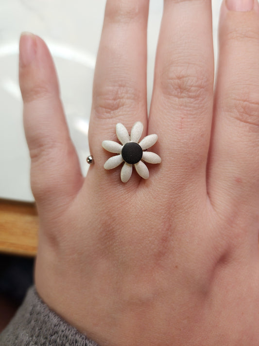 White Floral Ring Stainless Steel