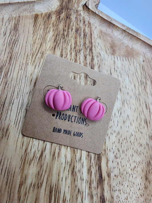 Pink Pumpkin Clay Earrings