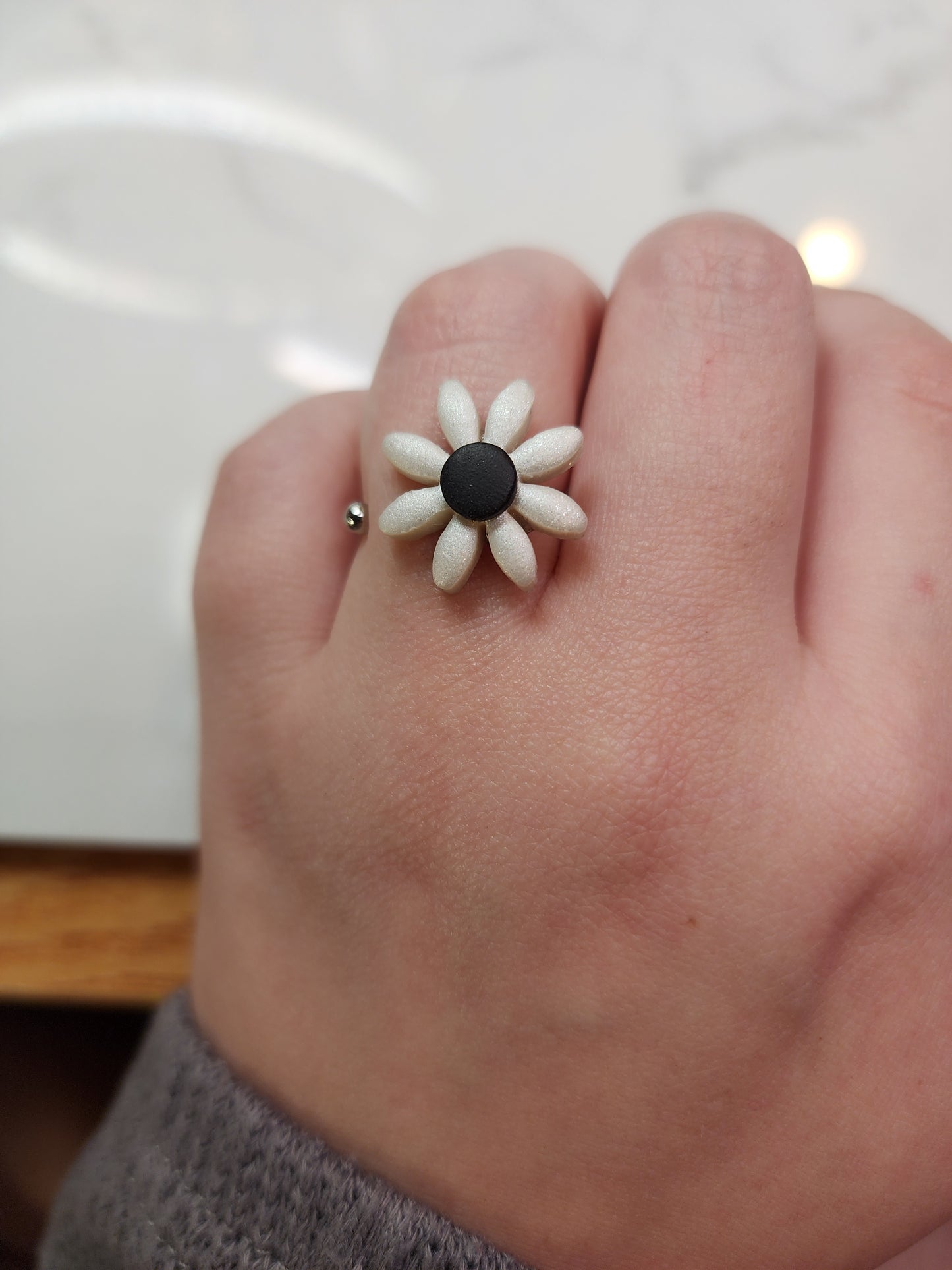 White Floral Ring Stainless Steel