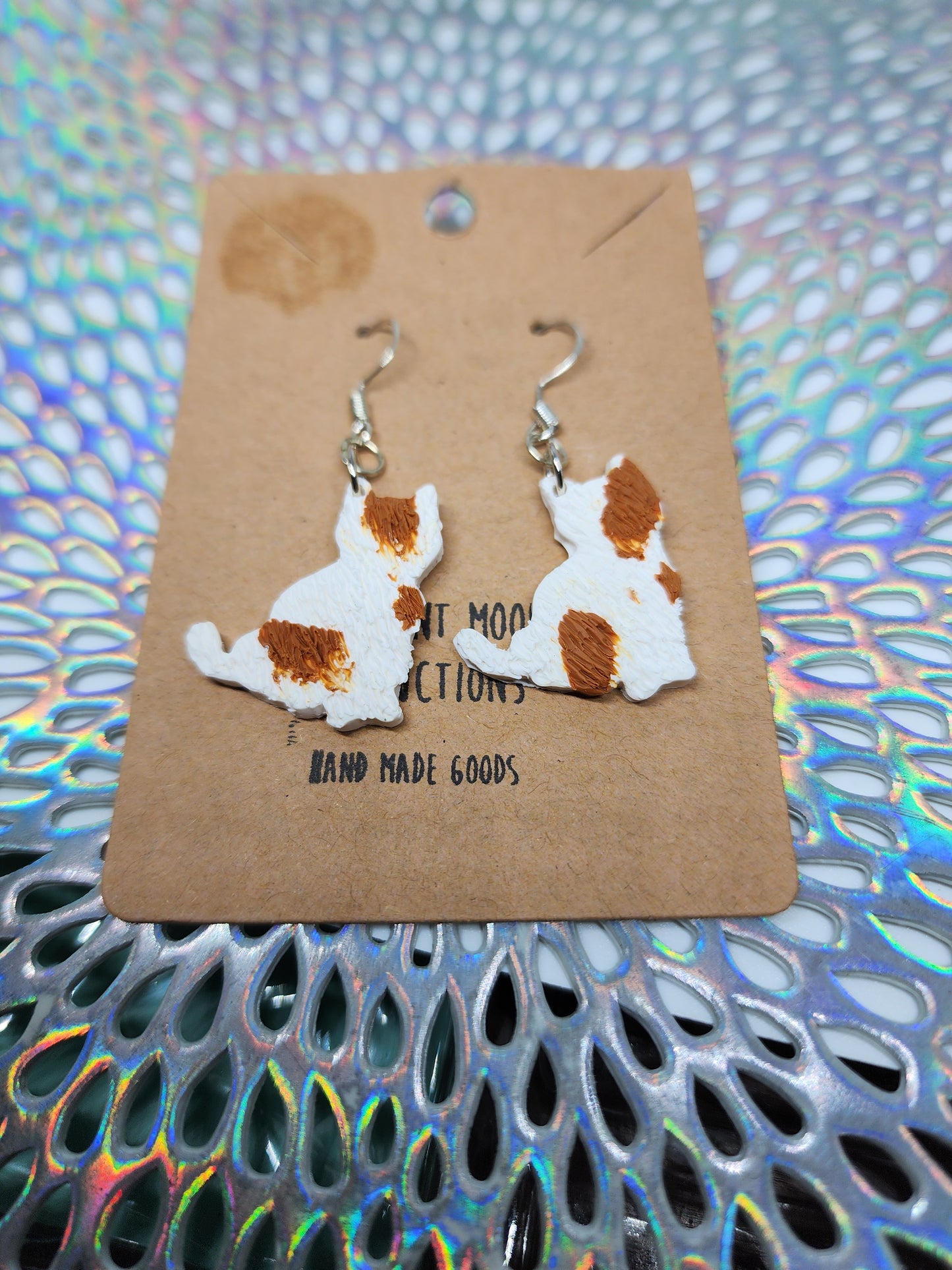 Orange & White Kitty Cat Earrings