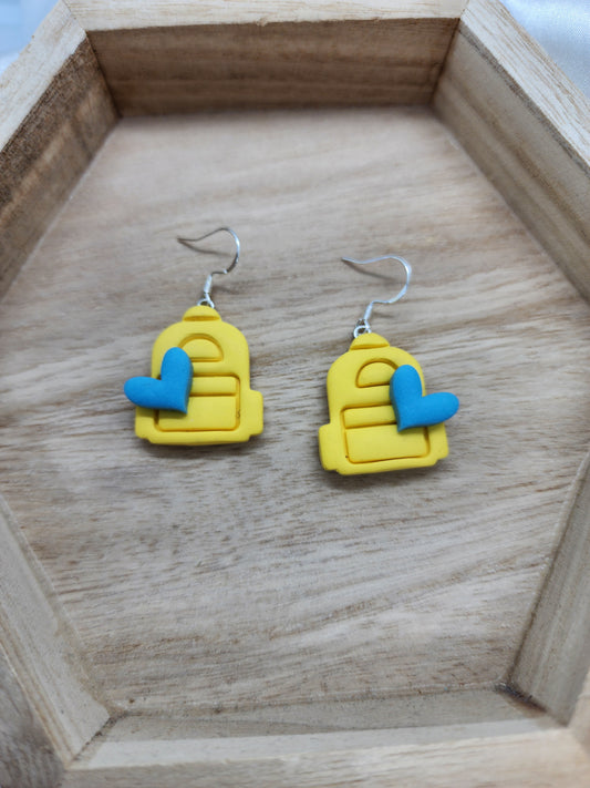 Yellow Backpack Earrings Handmade