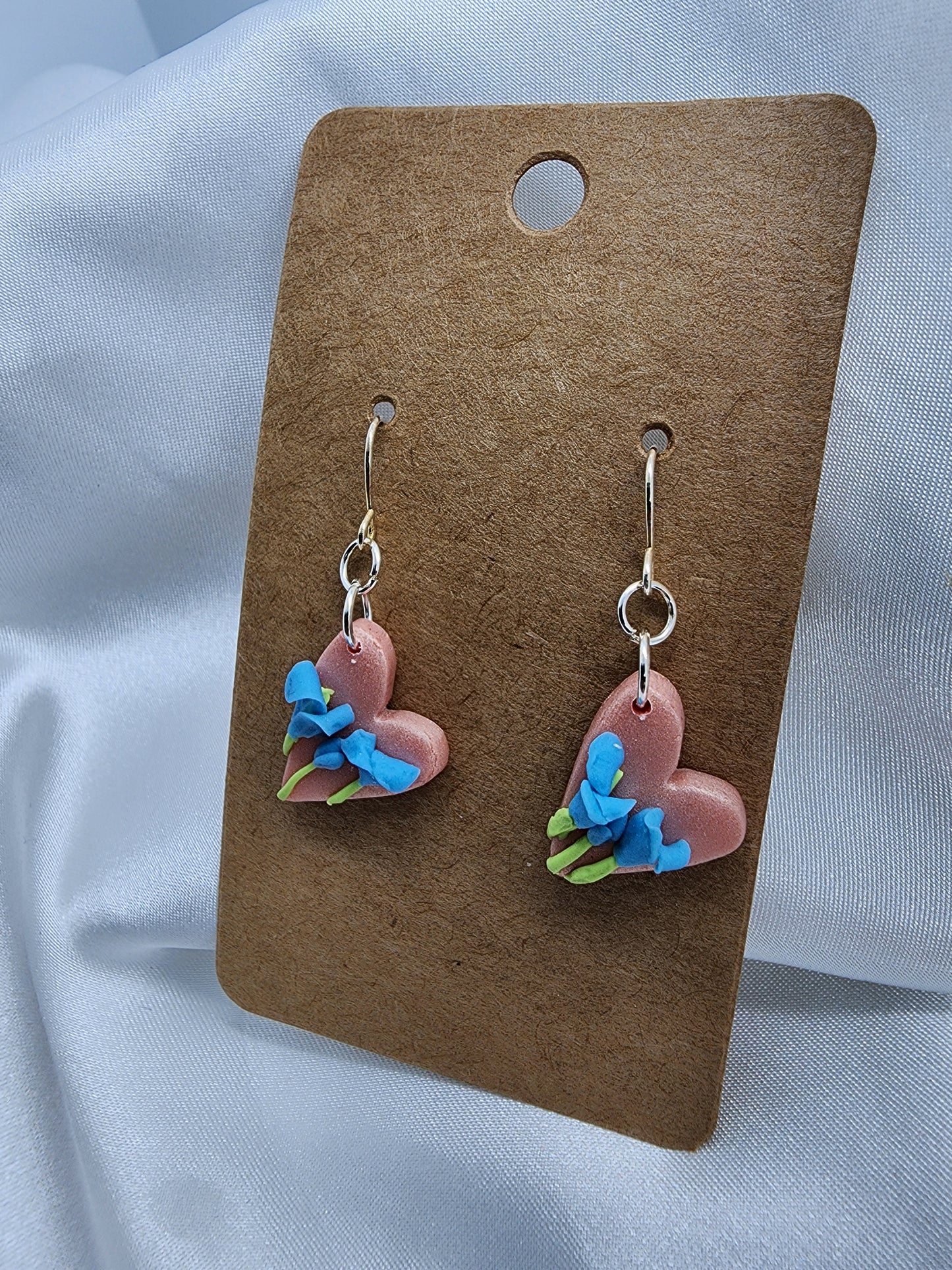 Blue Floral Heart Earrings