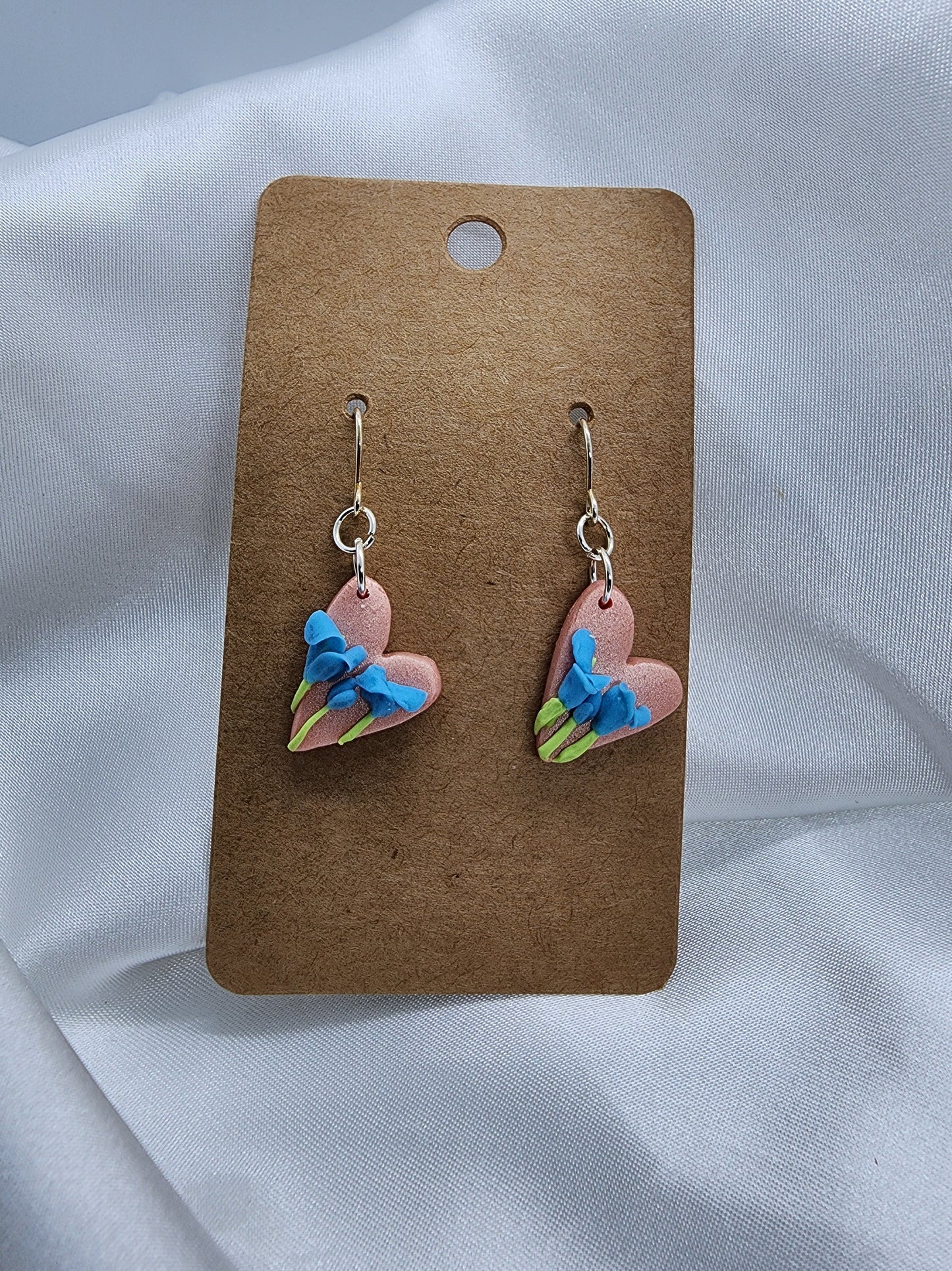 Blue Floral Heart Earrings