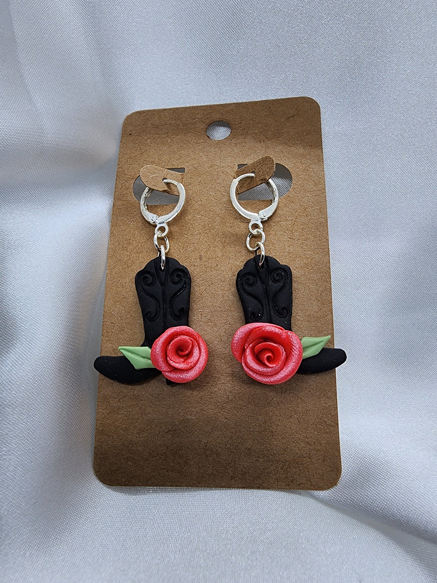 Pink Rose Cowgirl Boots Earrings