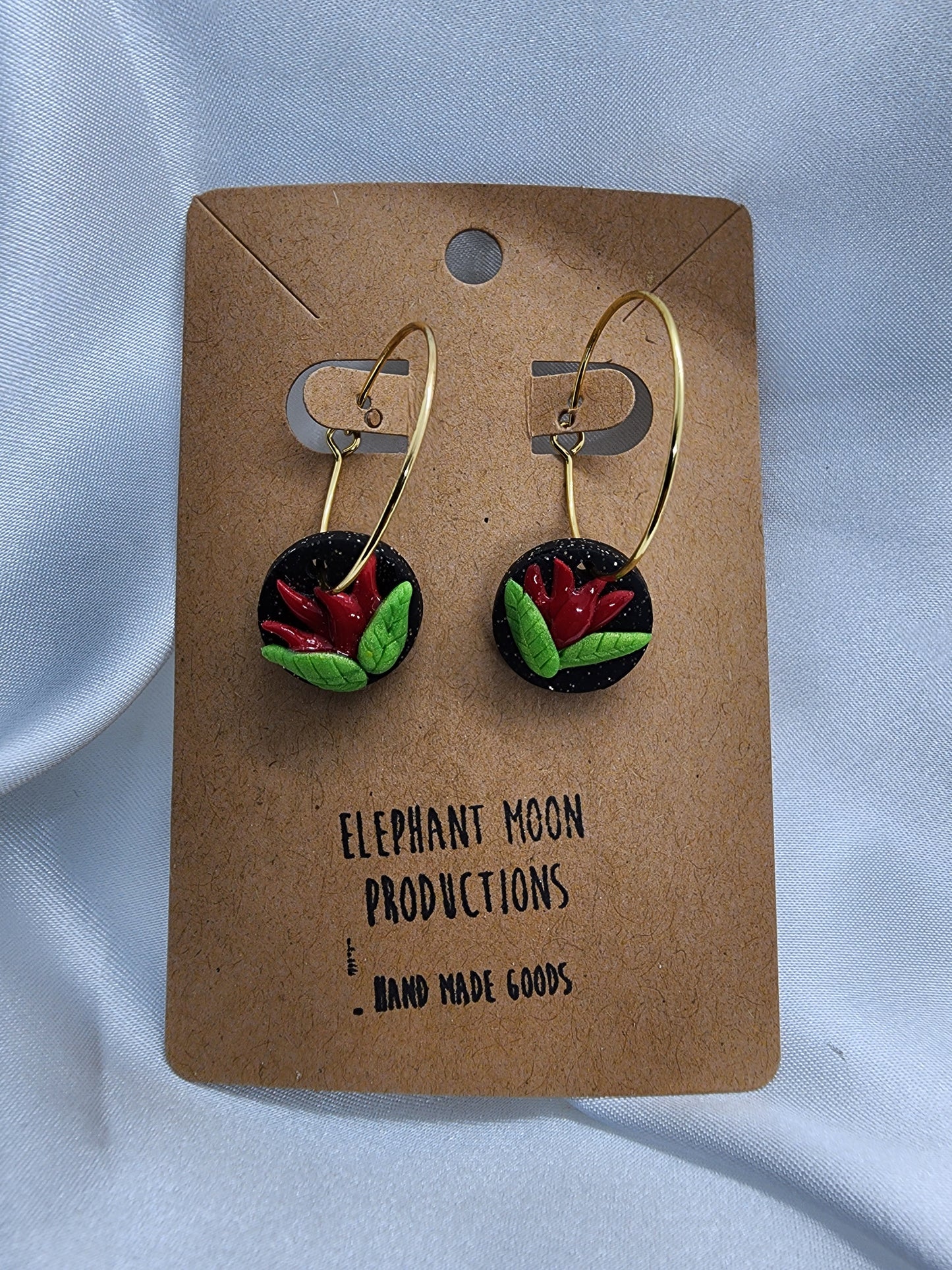 Red Tulips 18K Gold Hoop Clay Earrings