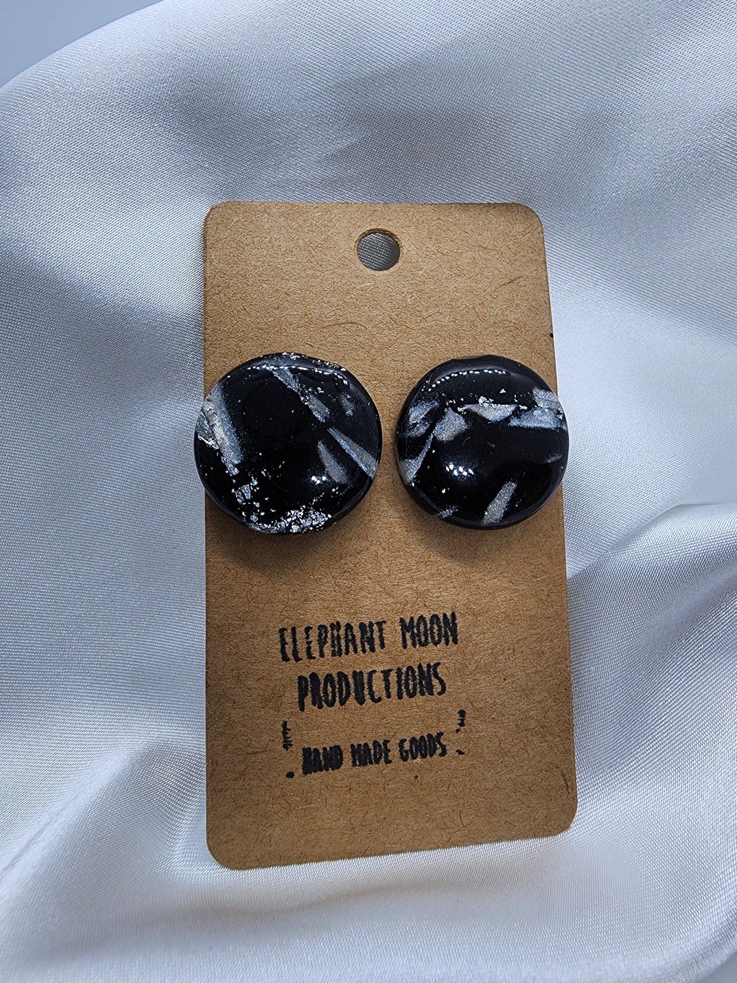 Black & White Marbled Large Clay Stud