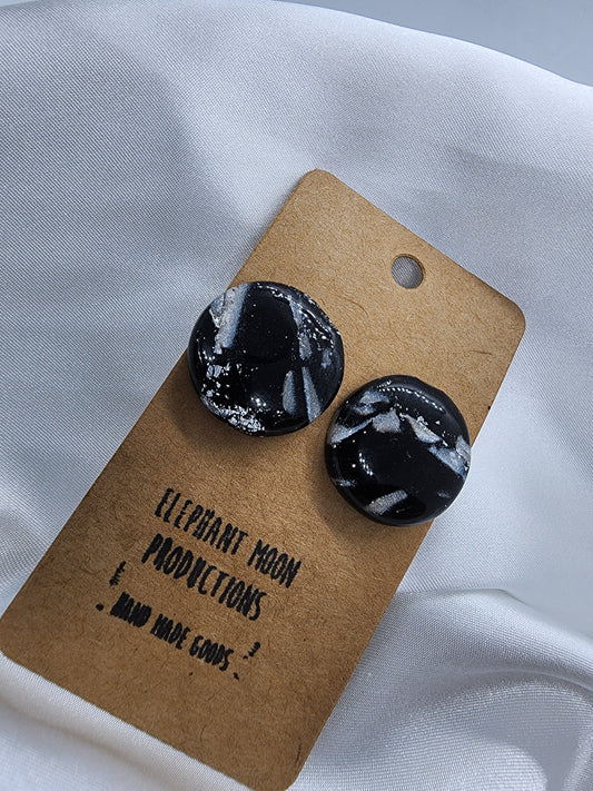 Black & White Marbled Large Clay Stud