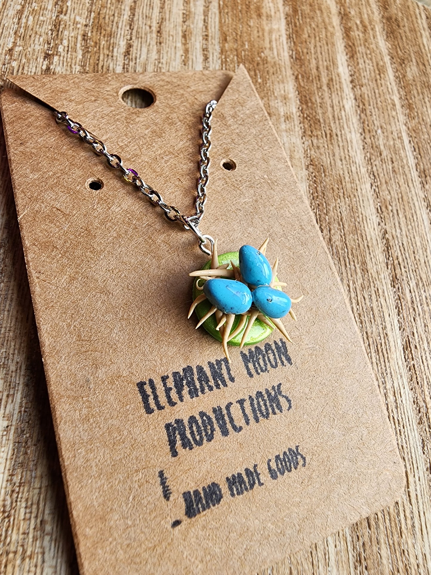Robin Eggs in a Nest Clay Necklace